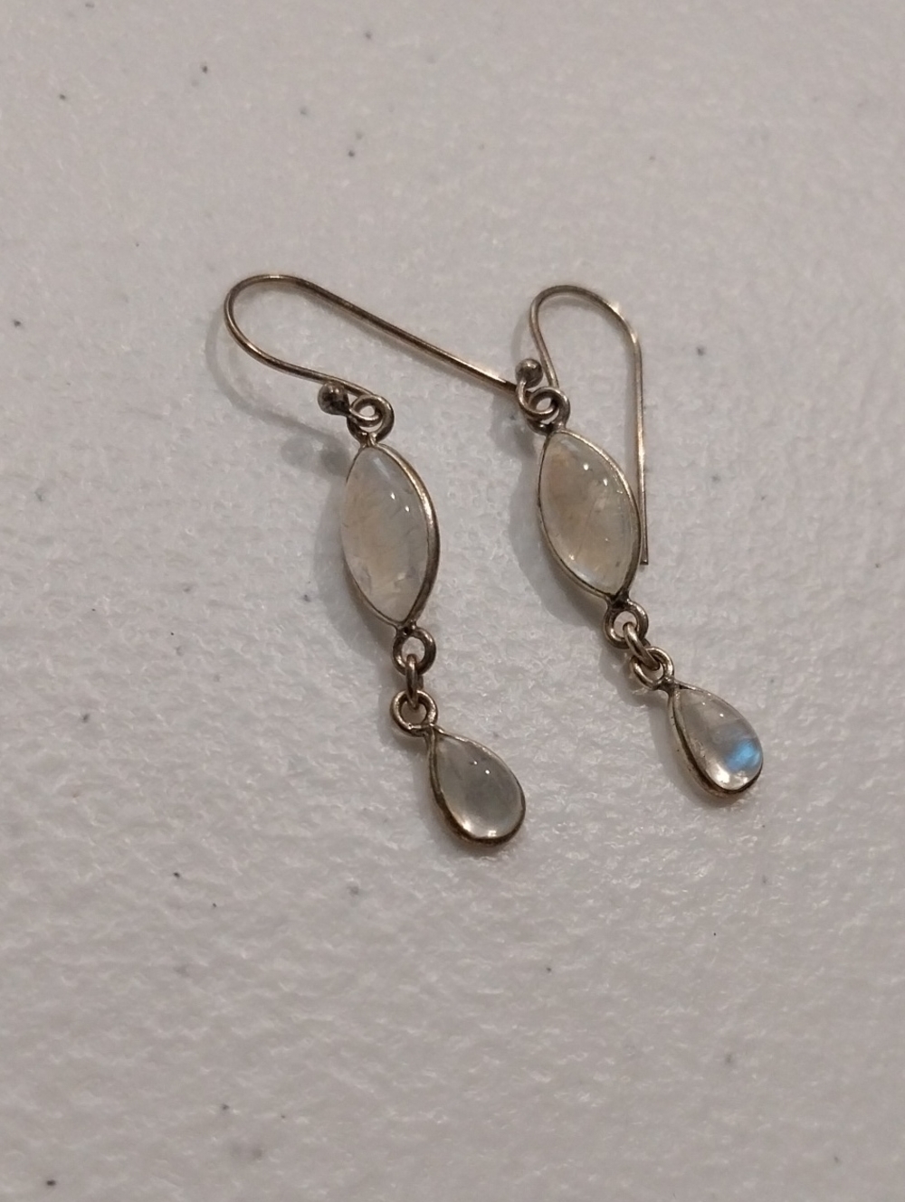 LAST CHANCE! Sterling Silver Moonstone Drop Earrings - White/Blue Sheen
